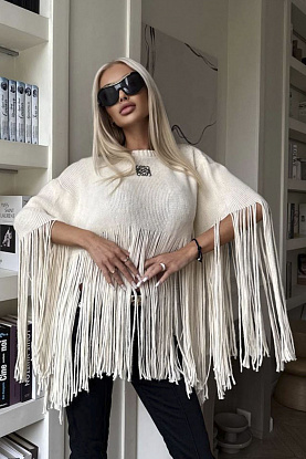 Женское шерстяное пончо premium - White