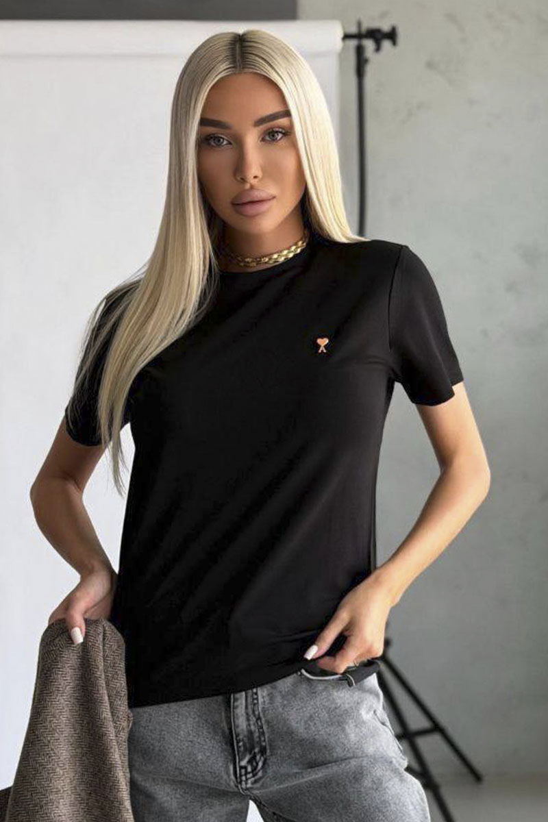 Designer Clothing Женская базовая футболка Ami чёрного цвета premium