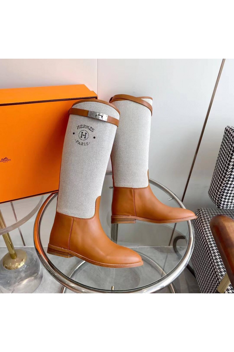 Hermes Женские кожаные сапоги Premium - Brown / White