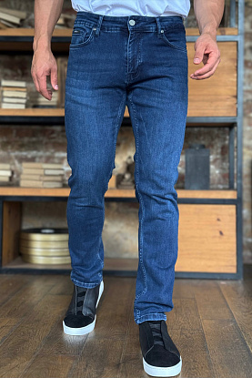 Мужские тёмно-синие джинсы slim fit