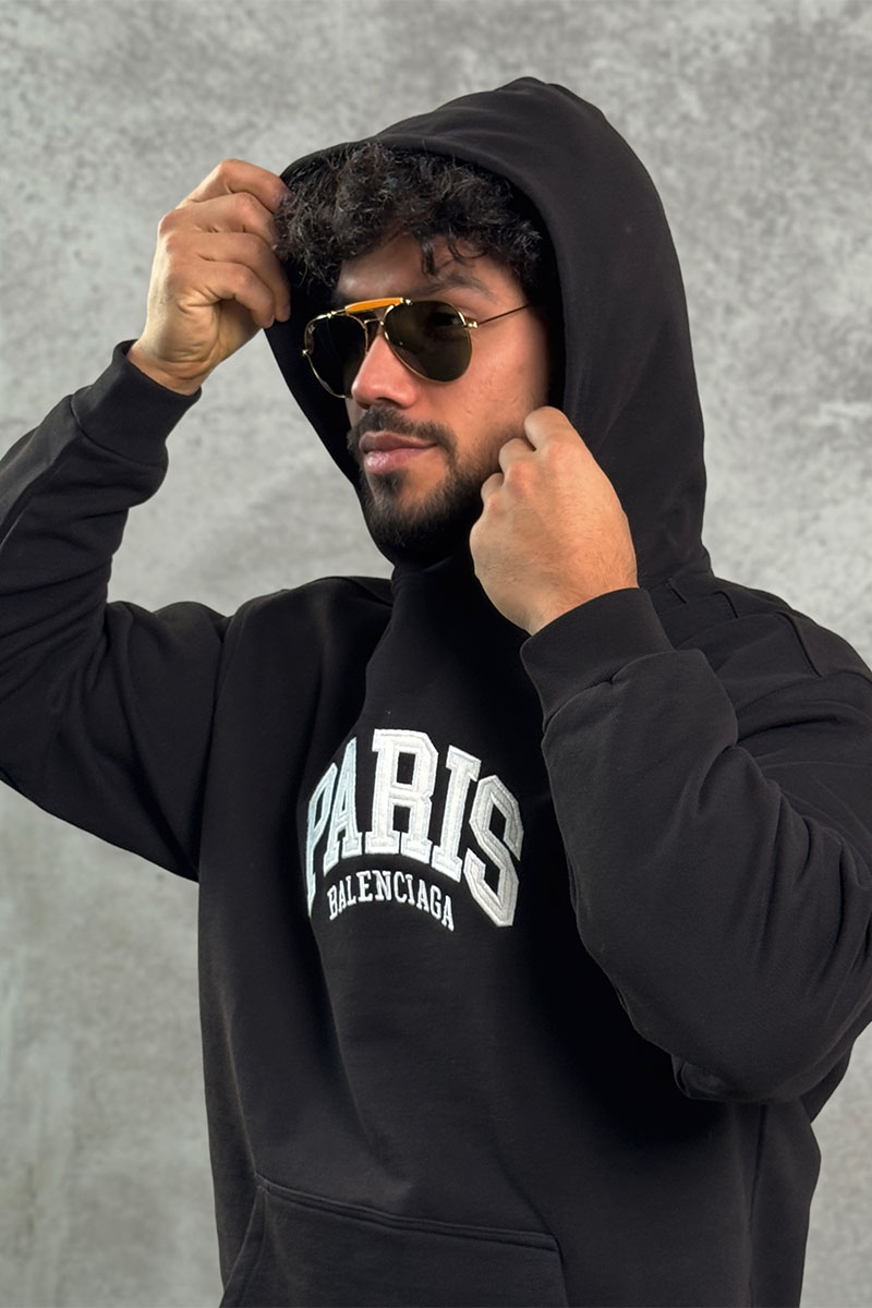 Balenciaga Чёрное худи Paris logo-embroidered 