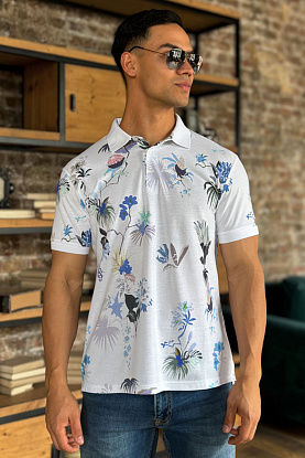 Мужское поло "Floral" - White 