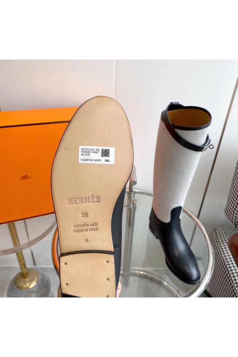 Hermes Женские кожаные сапоги Premium - Black / White