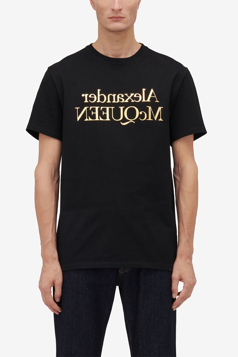Alexander McQueen Мужская чёрная футболка Reverse logo 