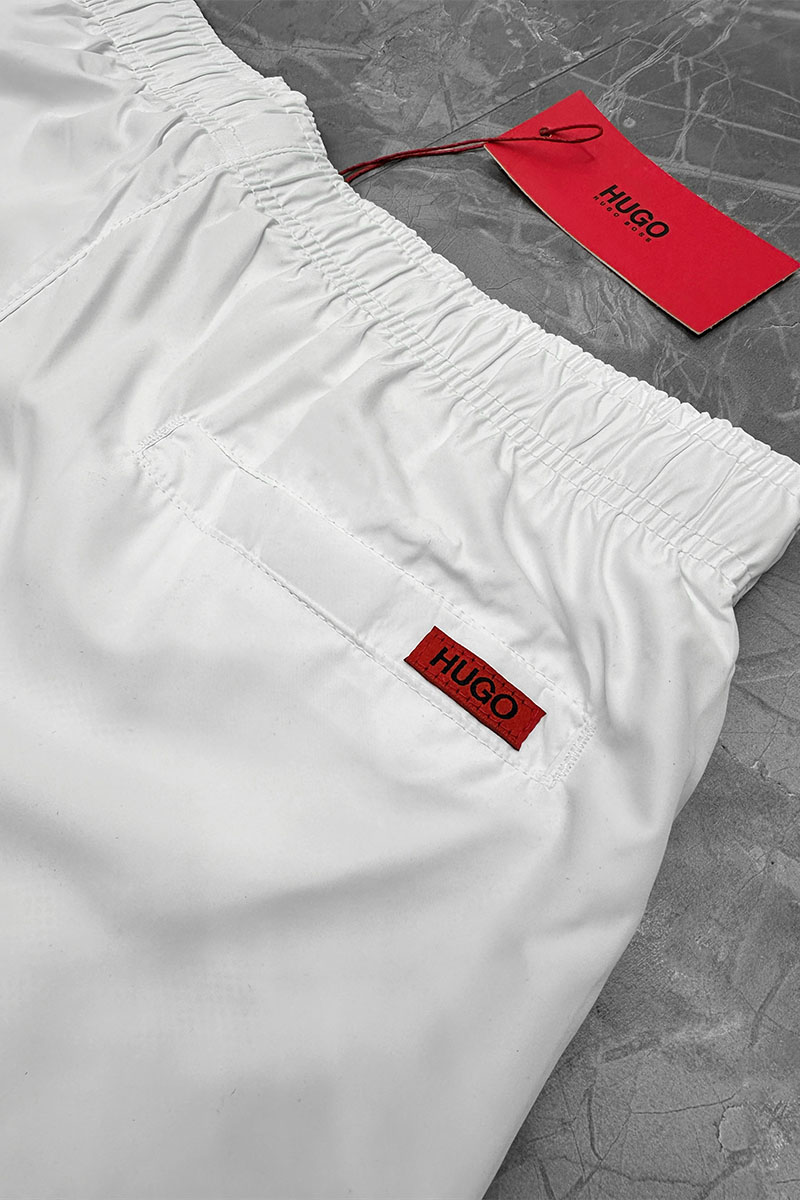 Hugо Воss Мужские белые шорты Dugo logo-embroidered