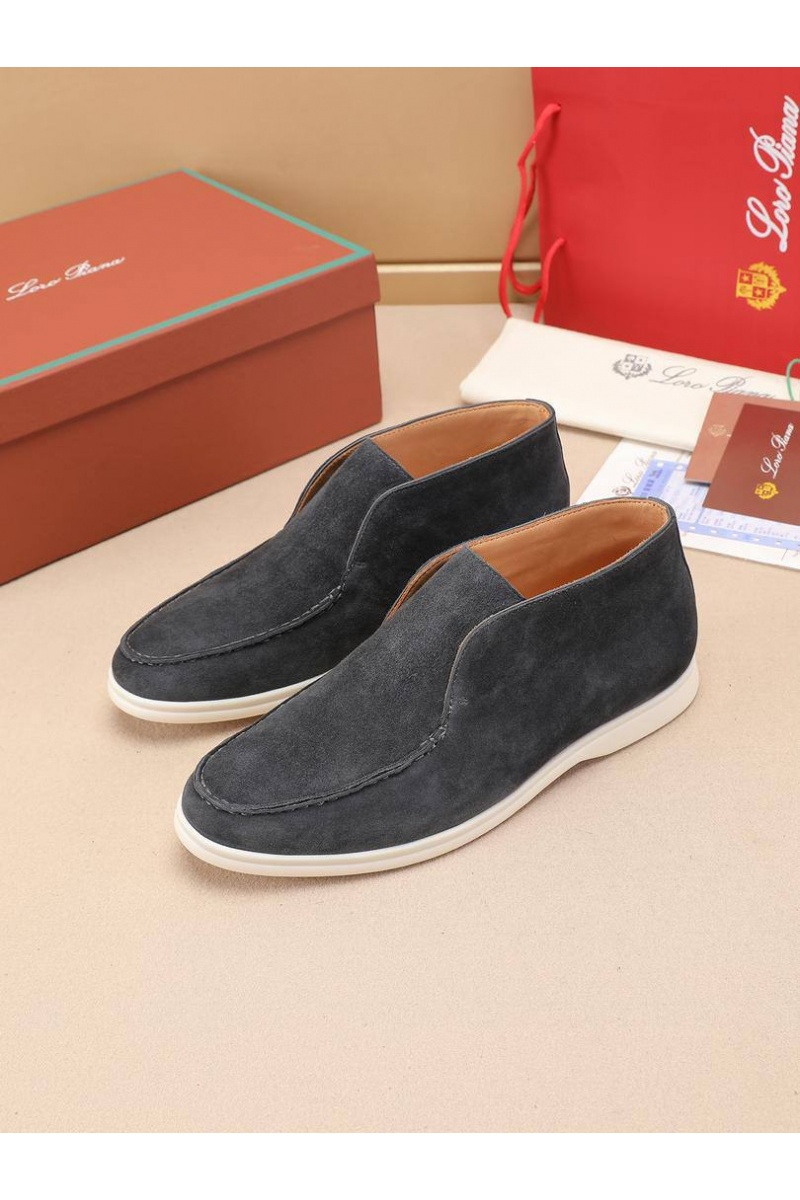 Loro Piana Замшевые лоферы с меховой стелькой Open Walk - Dark Grey