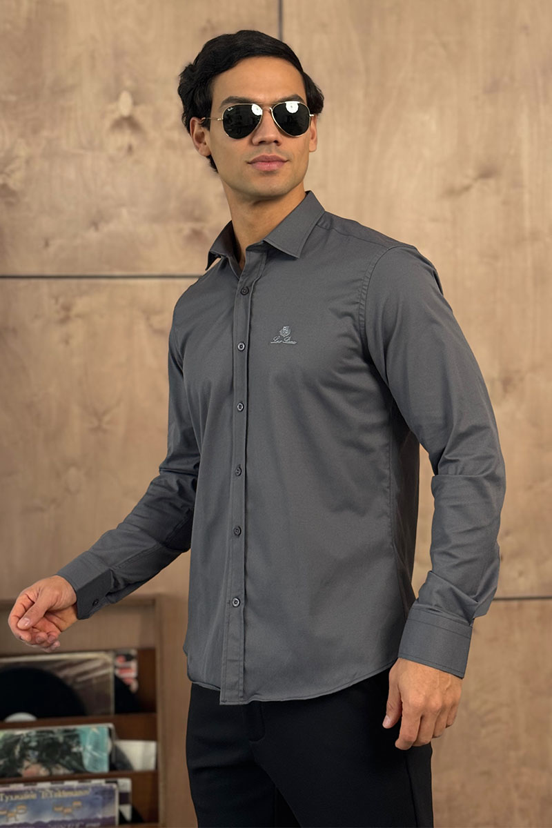 Loro Piana Мужская серая рубашка logo-embroidered