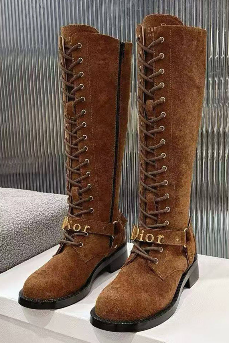 Dior Женские замшевые сапоги на шнуровке 