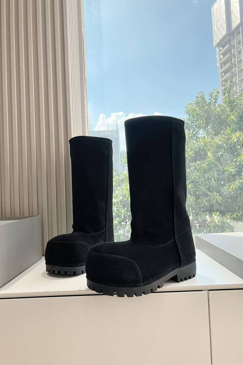 Balenciaga Женские ботинки Alaska Fur High Boot Premium  - Black