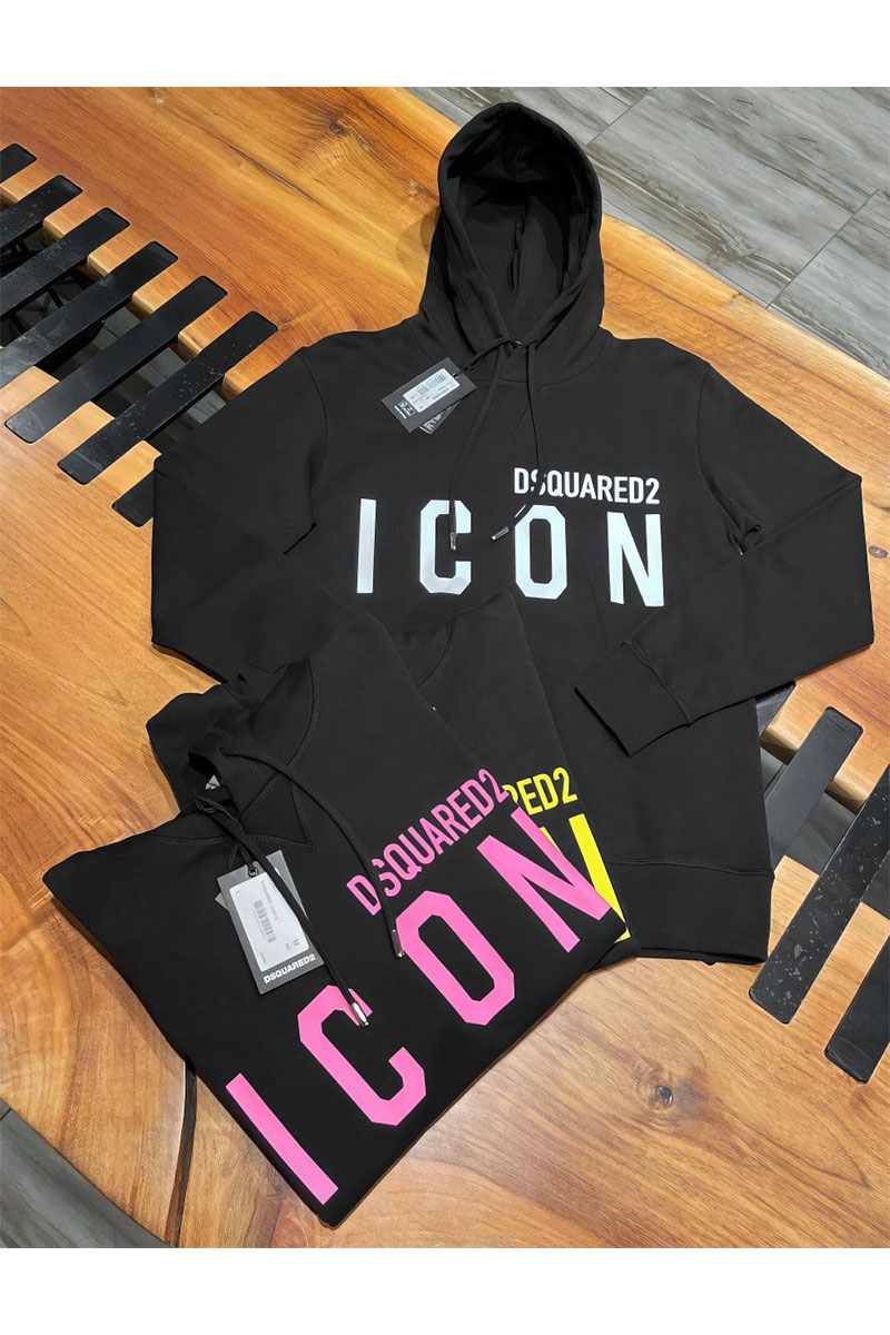 Dsquared2 Чёрное худи "ICON" pink logo-print 