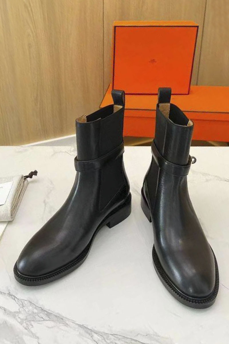 Hermes Женские кожаные сапоги с мехом premium - Black