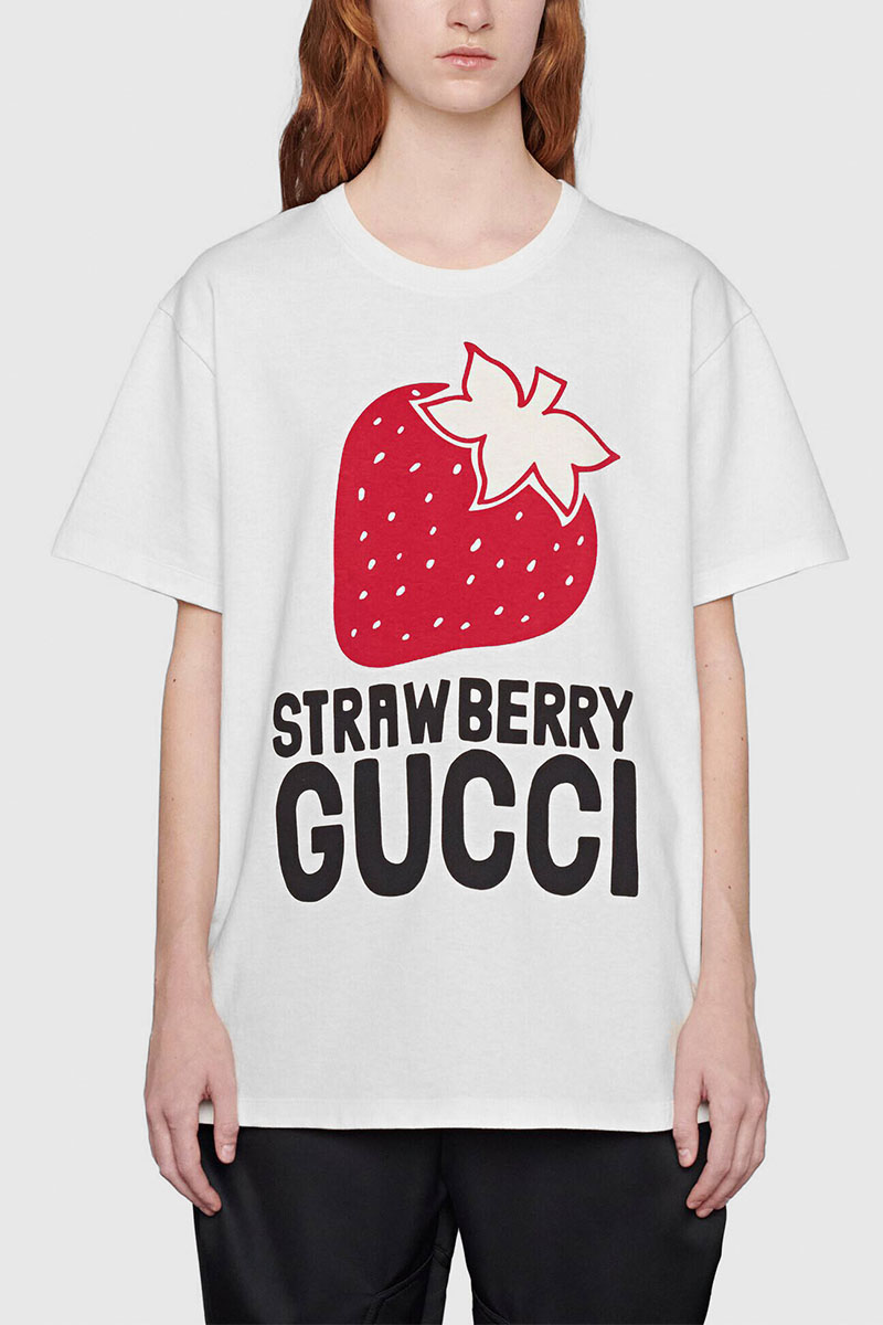 Gucci Женская белая футболка Strawberry