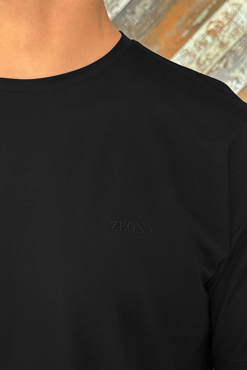 Zegna Мужская чёрная футболка logo-embroidered