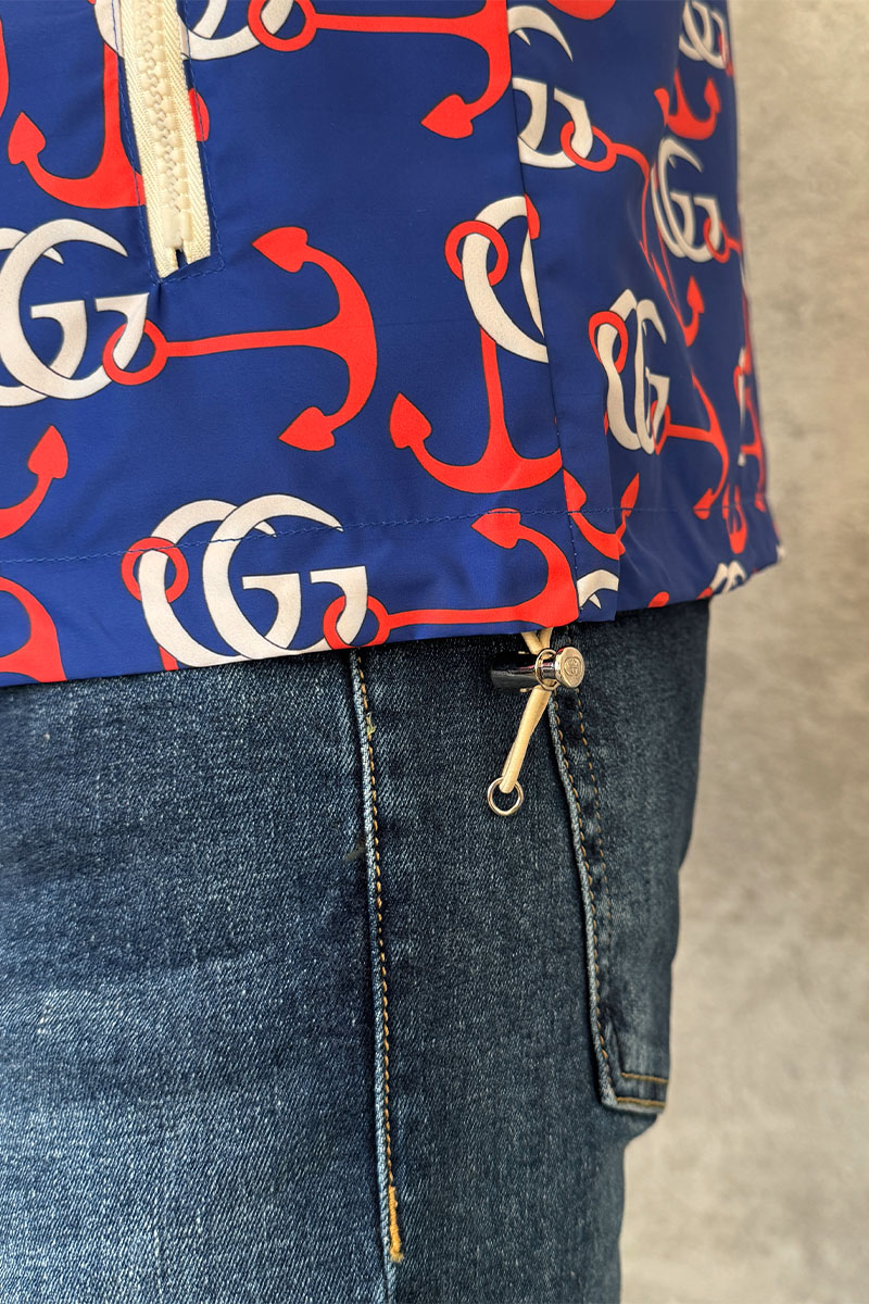 Gucci Мужская синяя ветровка Double G Anchor