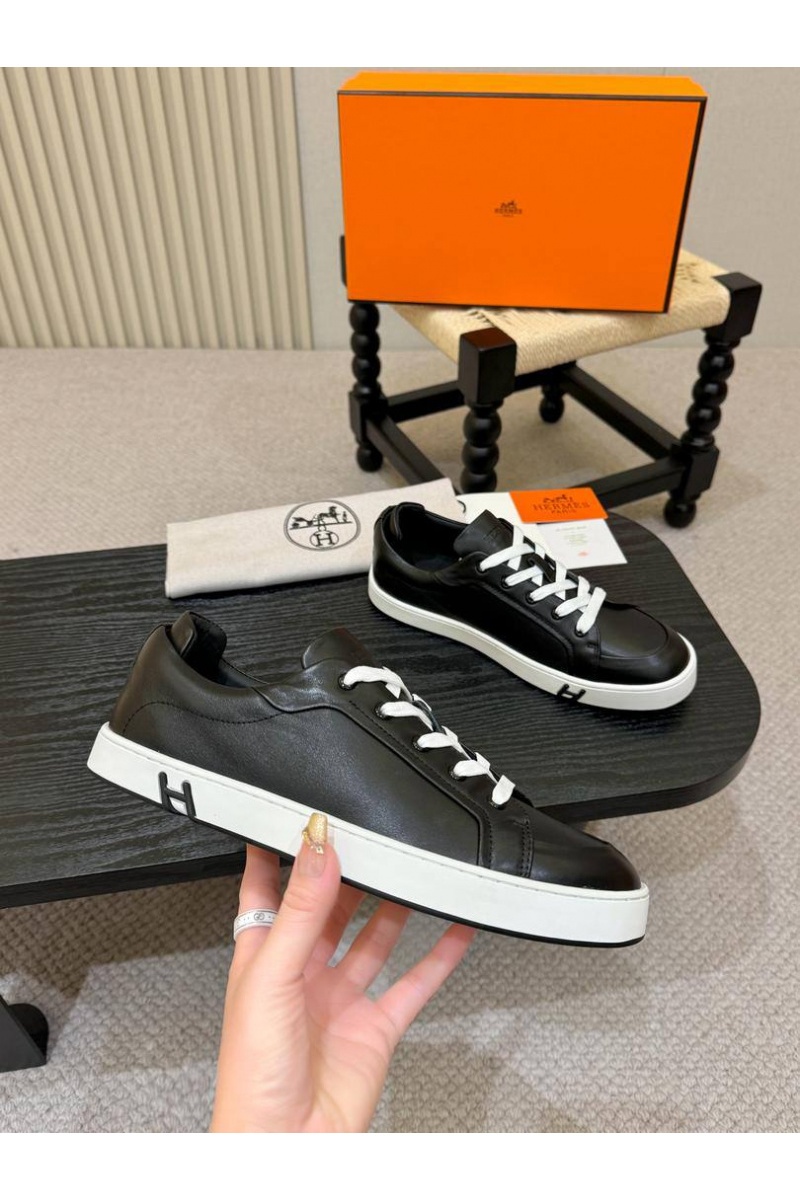 Hermes Мужские кожаные кроссовки Kid - Black