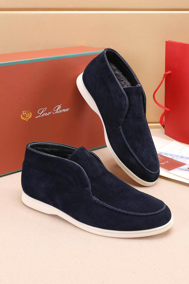 Loro Piana Замшевые лоферы с мехом Open Walk - Navy