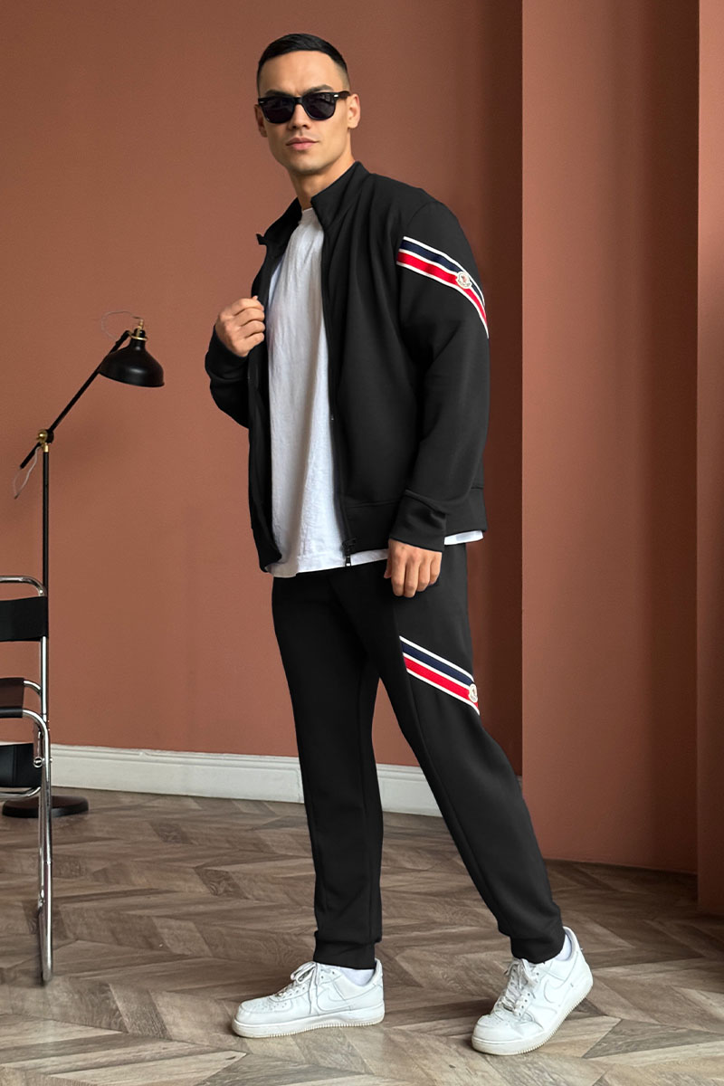 Moncler Спортивный костюм striped logo - Black