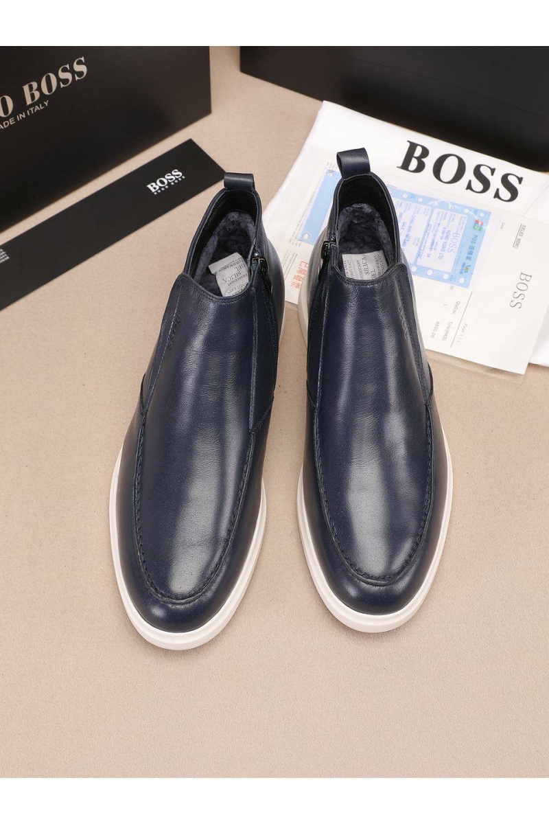 Hugо Воss Кожаные лоферы с мехом  high-top - Navy