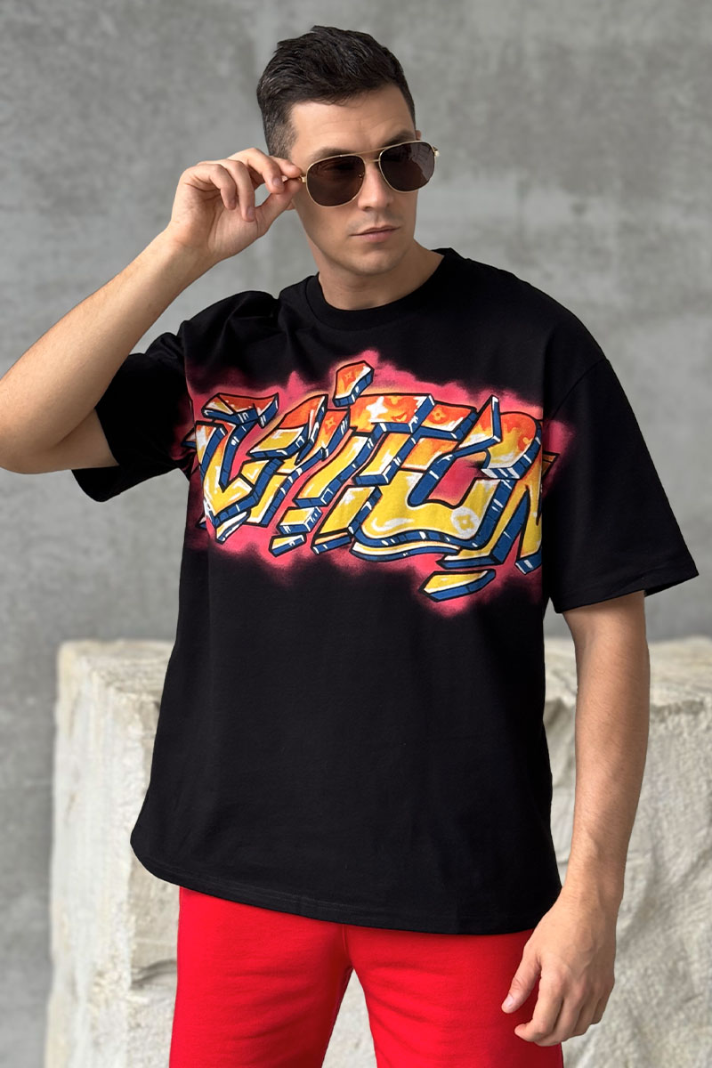 Lоuis Vuittоn Чёрная оверсайз футболка graffiti-print