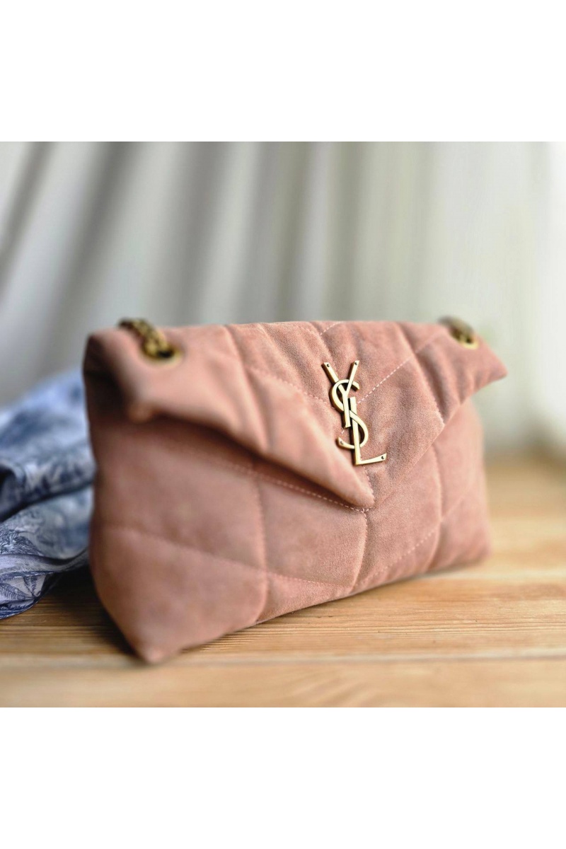 Yves Saint Laurent Замшевая сумка Lou Puffer 30x19 см
