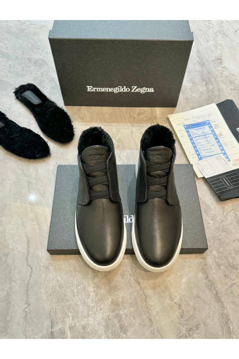 Zegna Кроссовки с мехом Triple Stitch - Black / White