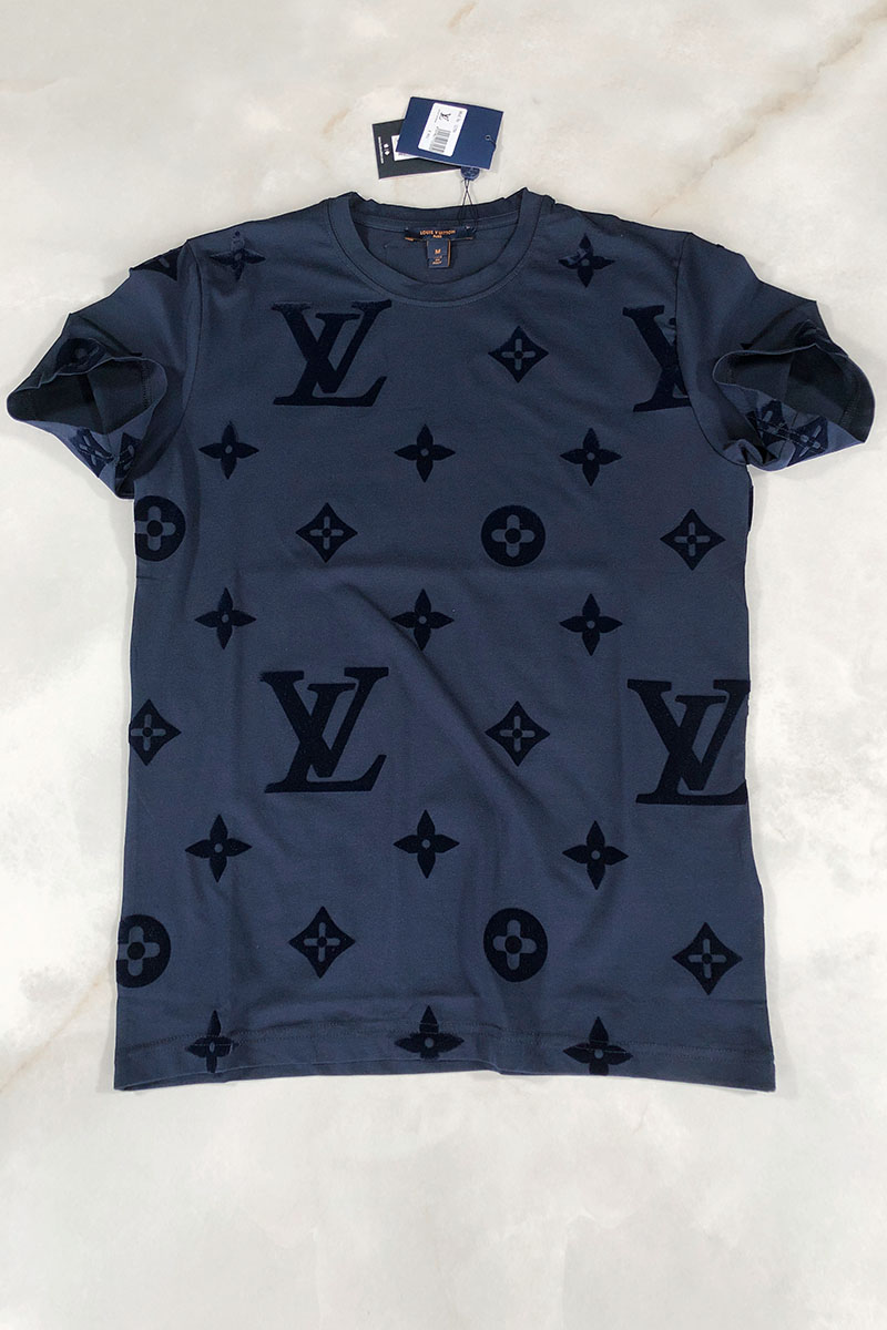 Lоuis Vuittоn Тёмно-синяя мужская футболка Monogram All-over