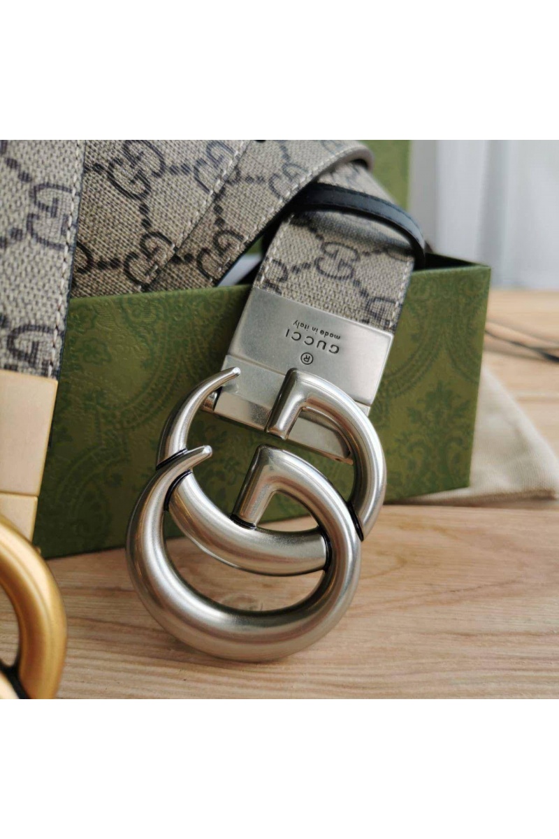 Gucci Двусторонний ремень GG Monogram - Silver (ширина 4 см, длина 80 / 85 см)