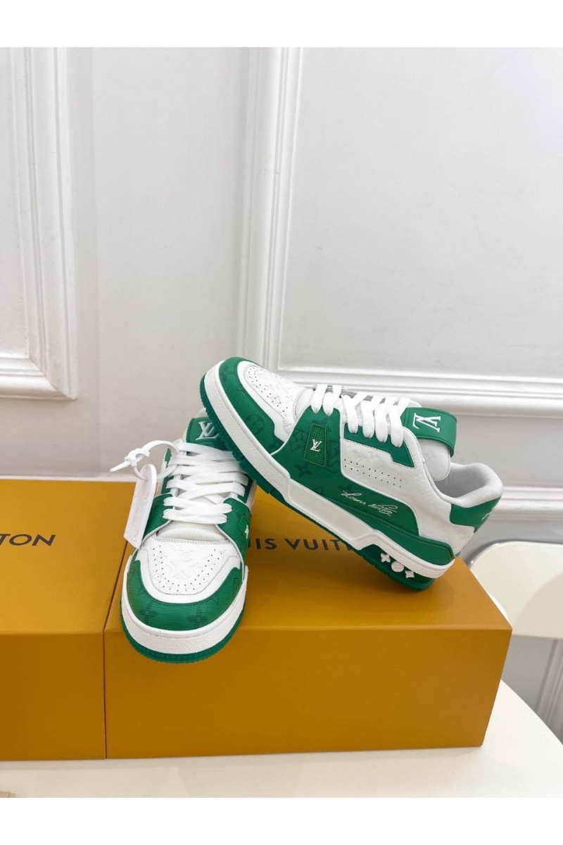Lоuis Vuittоn Женские кожаные кроссовки Trainer Monogram - White / Green
