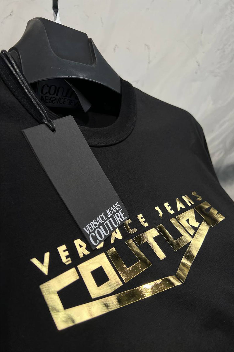 Versace Чёрная футболка Space gold logo-print 