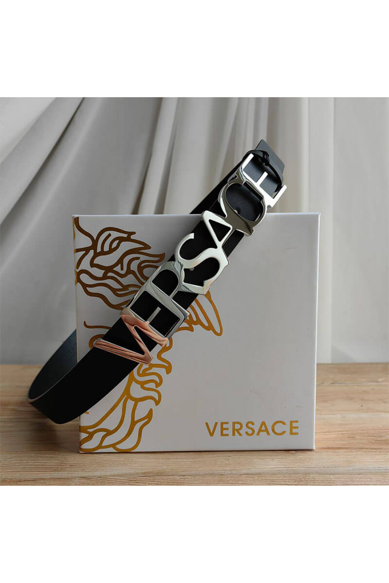 Versace Кожаный чёрный ремень (длина 90 / 95 см)