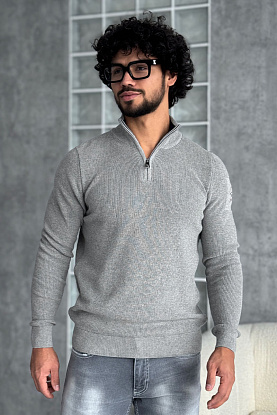 Мужской светло-серый джемпер zip-up