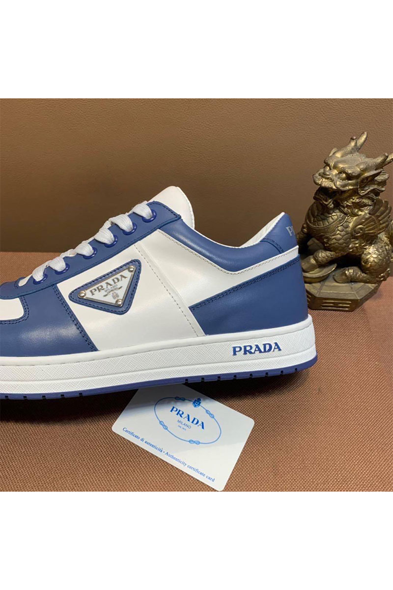 Prada Мужские кожаные кроссовки Milano - White / Blue