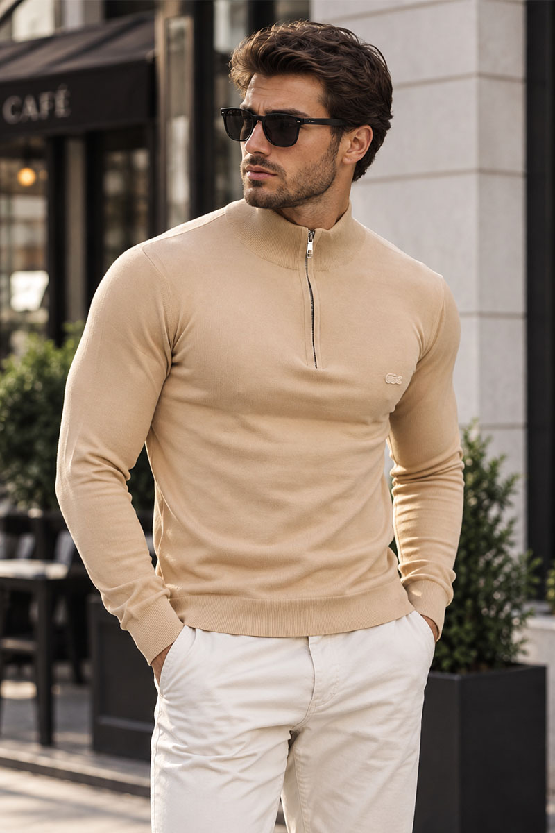 Lacoste Мужской бежевый джемпер Zip Neck 
