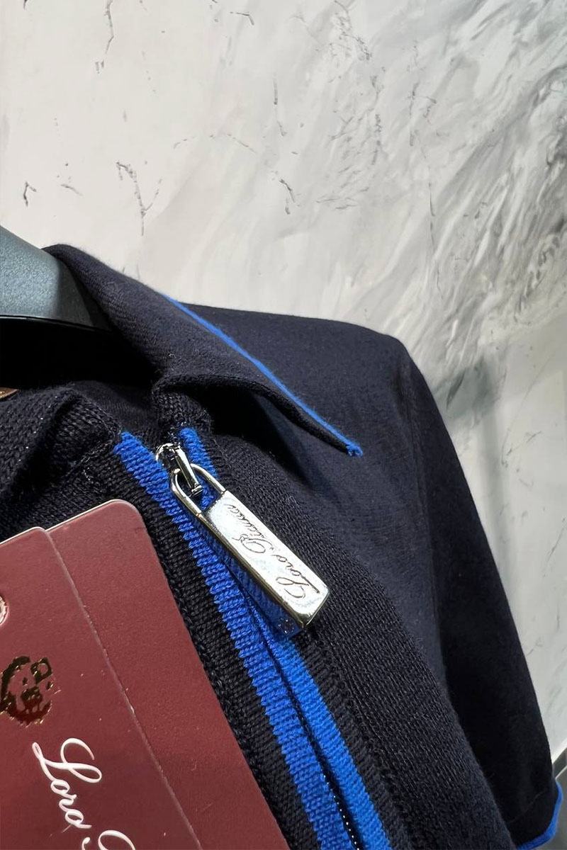 Loro Piana Мужское тёмно-синее поло zip-neck