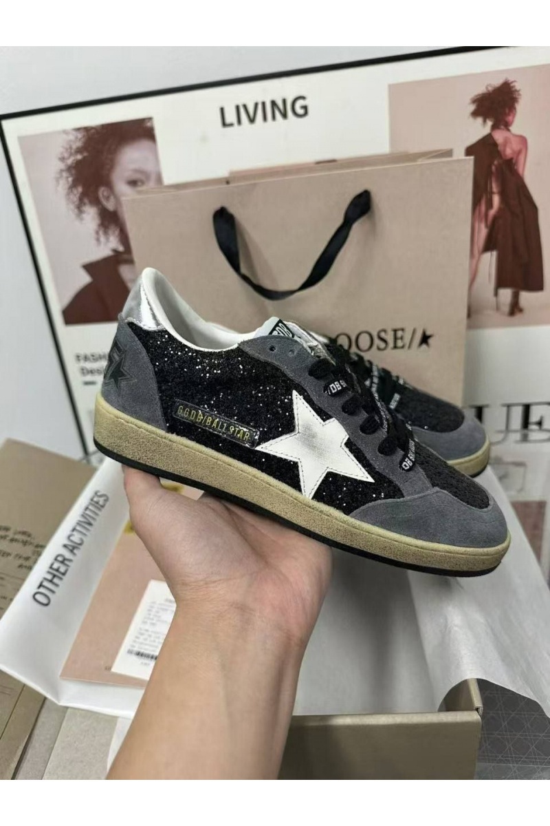 Designer Clothing Женские кожаные кроссовки Golden Goose Ball Star Premium - Black / Grey