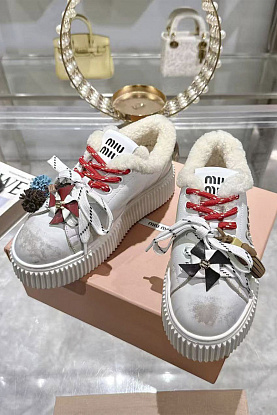 Женские кожаные кроссовки с мехом premium