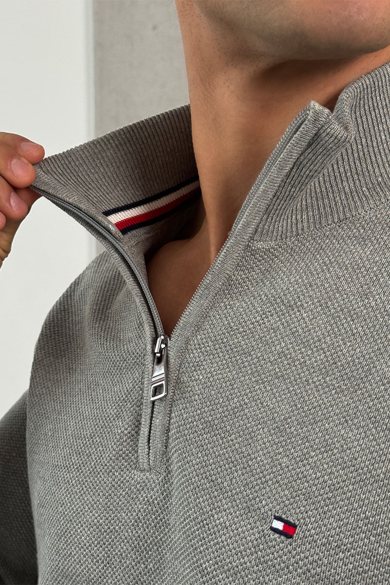 Tommy Hilfiger Серый джемпер Zip Neck logo-embroidered