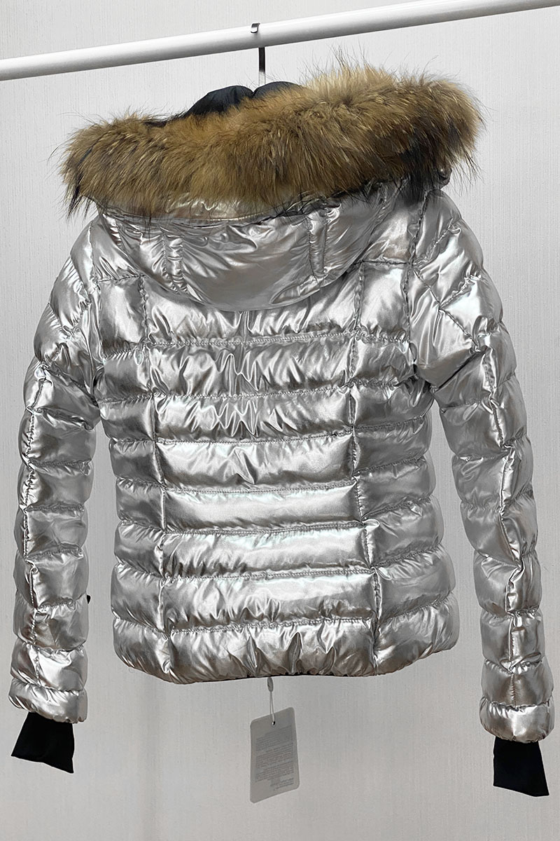 Moncler Женская брендовая куртка серебряного цвета
