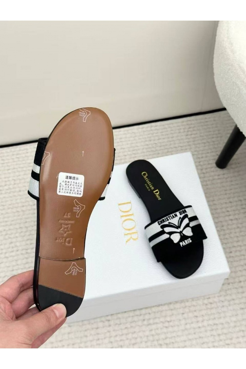 Dior Женские чёрные шлёпанцы Premium
