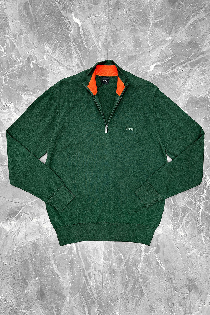 Hugо Воss Мужской джемпер quarter zip - Green