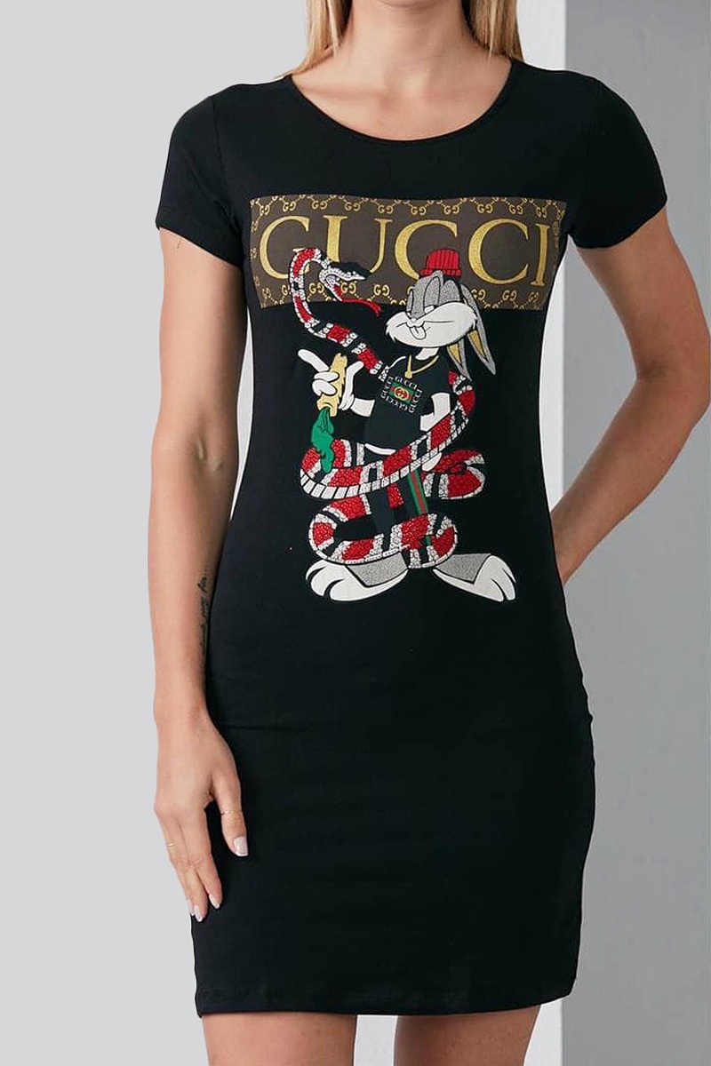 Gucci Женское брендовое платье "Bugs Bunny" - Black