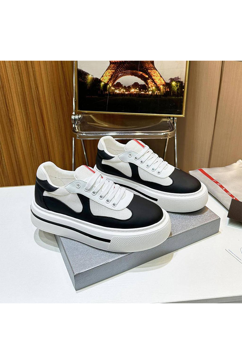 Prada Комбинированные кроссовки logo-stripe - Black / White