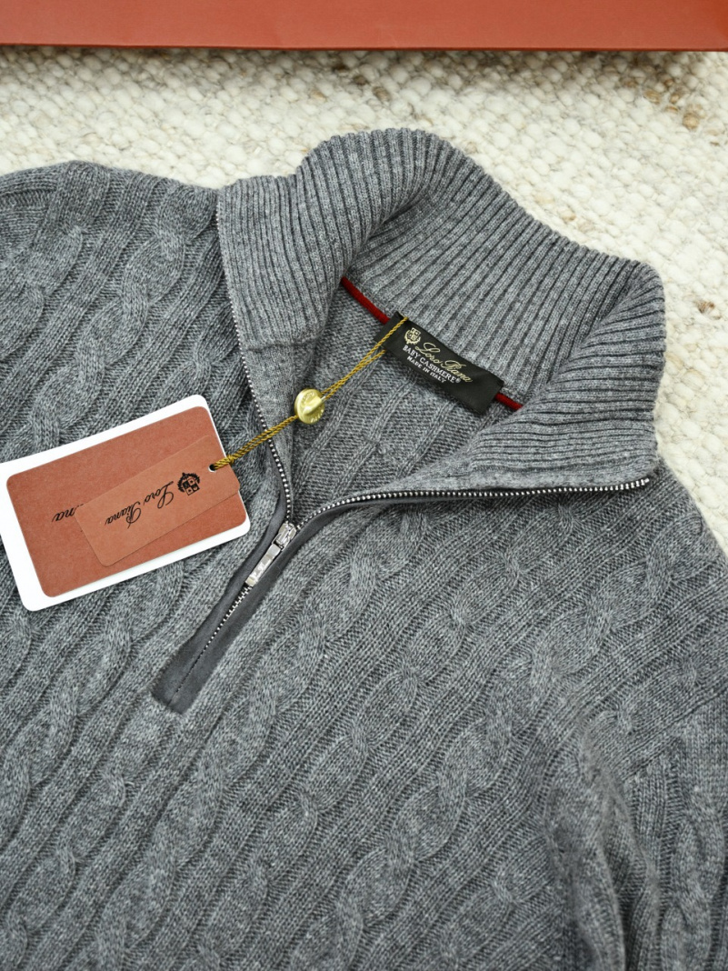 Loro Piana Кашемировый свитер Premium zip-neck - Dark Grey