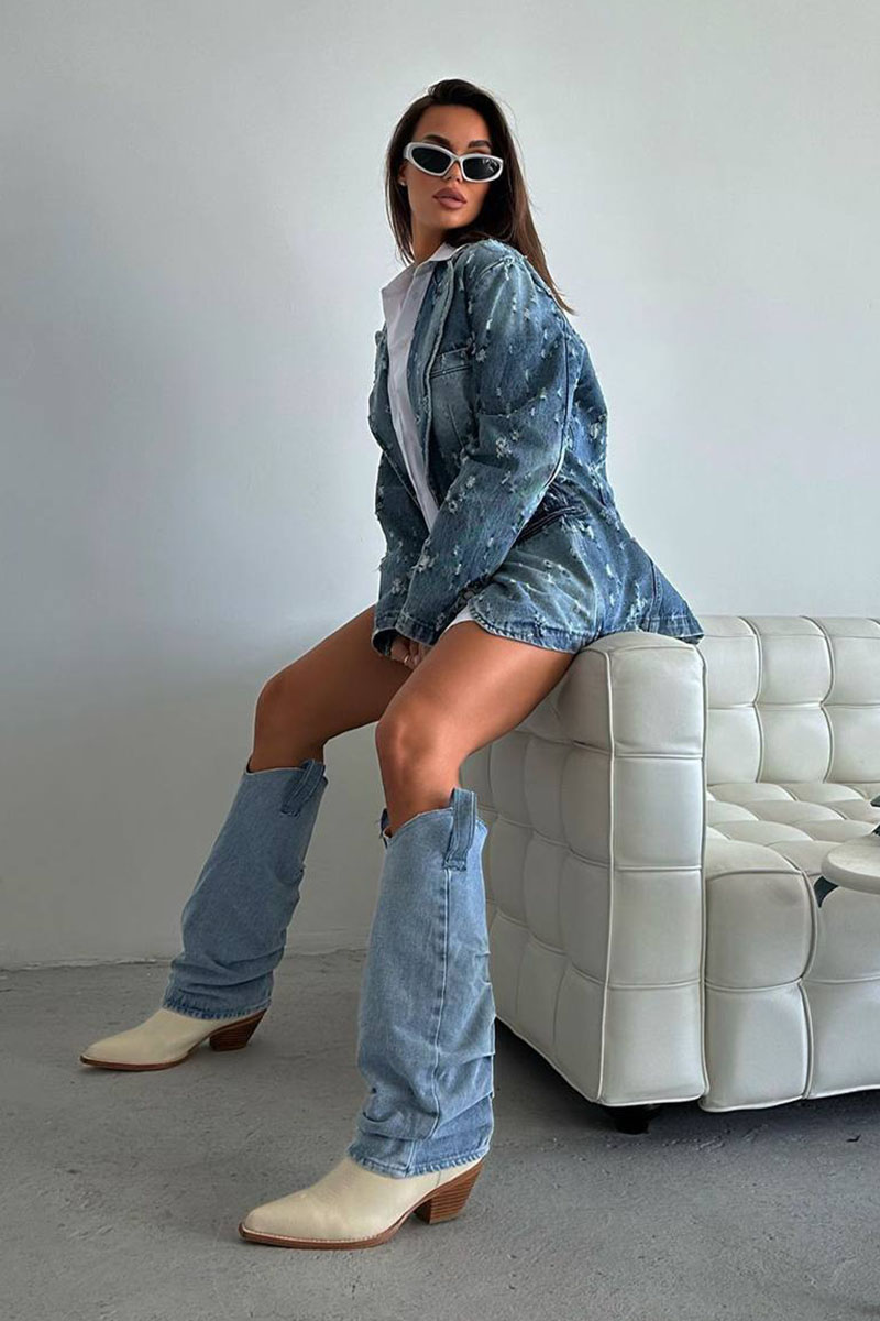 Designer Clothing Женская джинсовая куртка Acne Studios distressed 