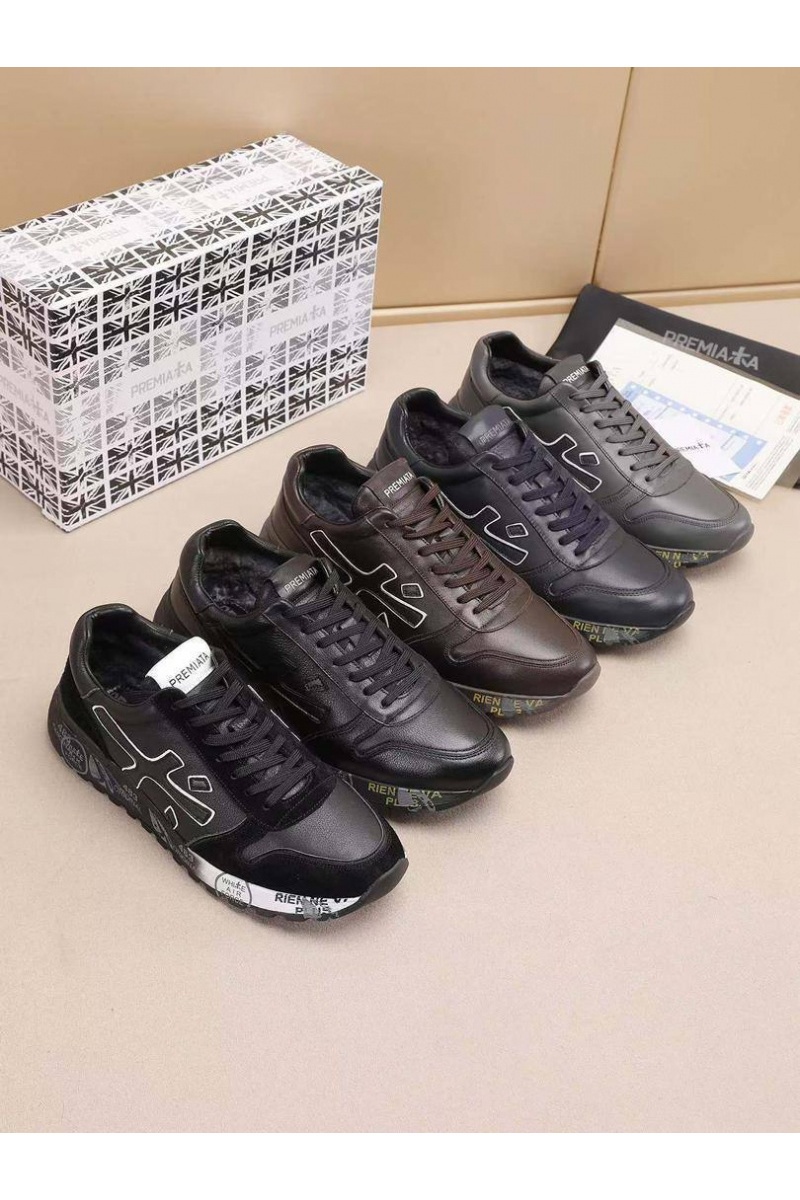 Premiata Кожаные кроссовки с мехом low-top - Black