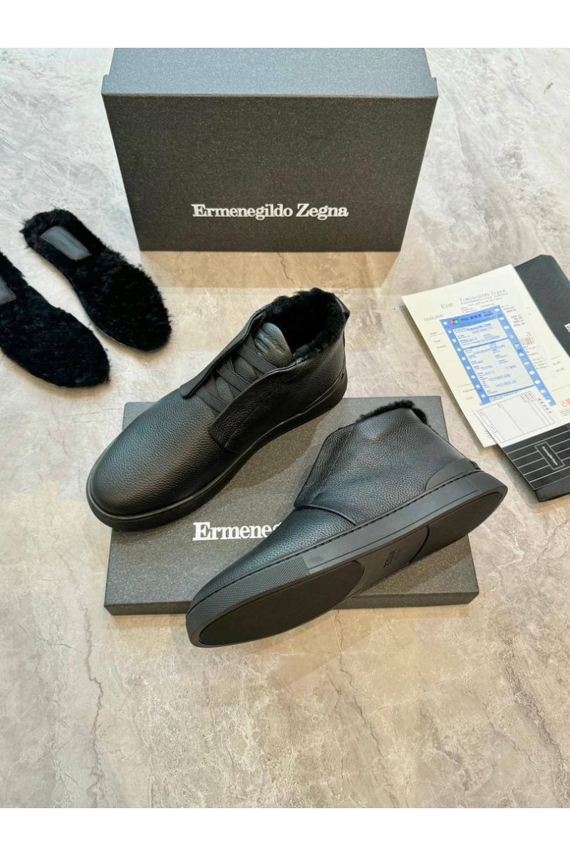 Zegna Кроссовки с мехом Triple Stitch - Black