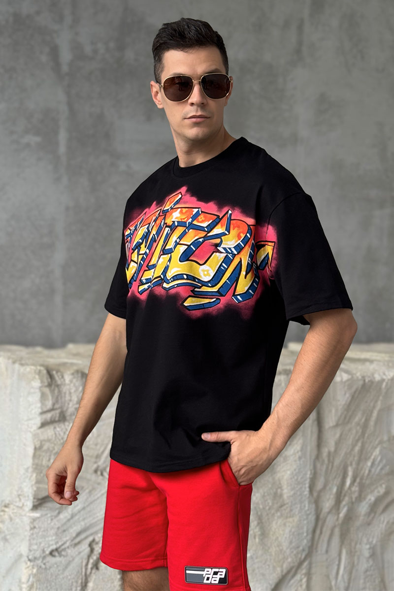 Lоuis Vuittоn Чёрная оверсайз футболка graffiti-print