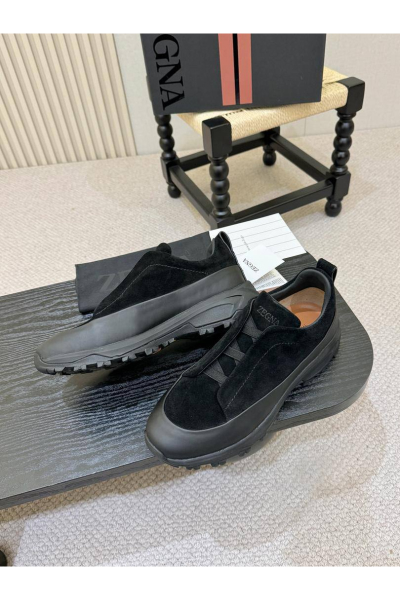 Zegna Замшевые кроссовки Triple Stitch Monte - Black