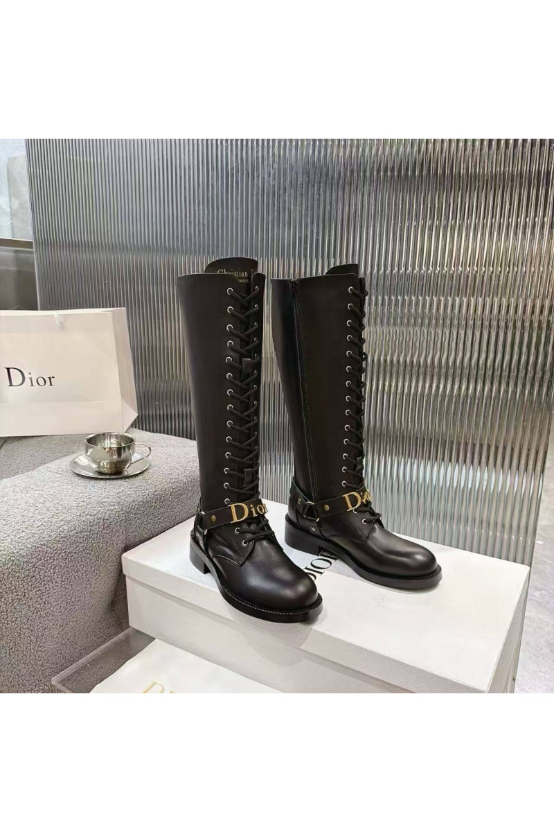 Dior Женские кожаные сапоги на шнуровке 
