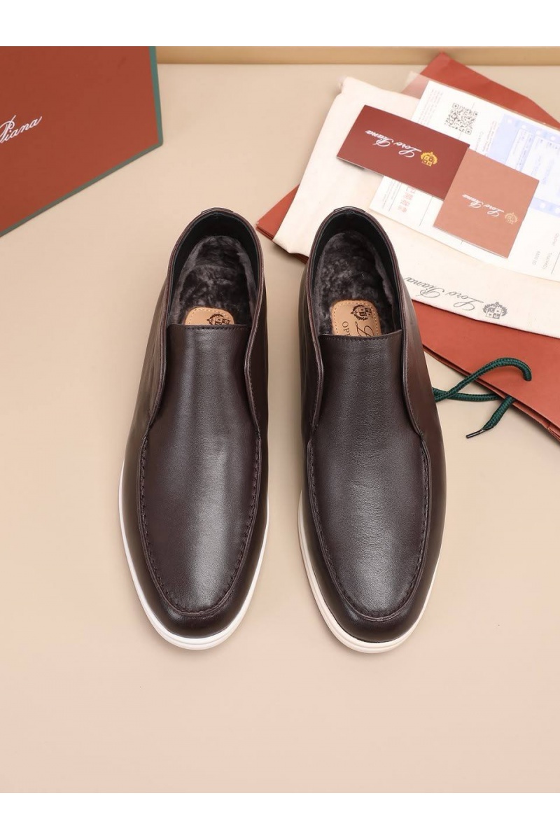 Loro Piana Кожаные лоферы с мехом Open Walk
